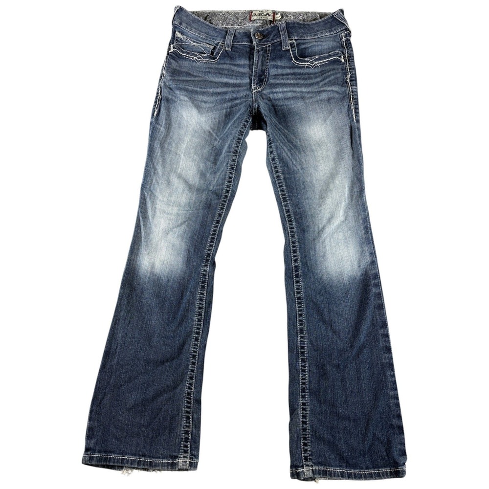 Ariat REAL Denim Jeans Womens 32R Blue Bootcut Stretch Midrise Faded Western